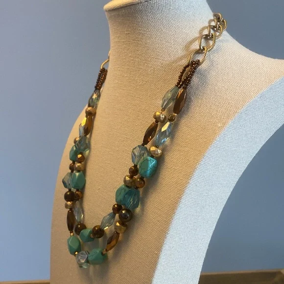 Lia Sophia Blue and Gold Double-Strand Sonora Necklace - Picture 6 of 6